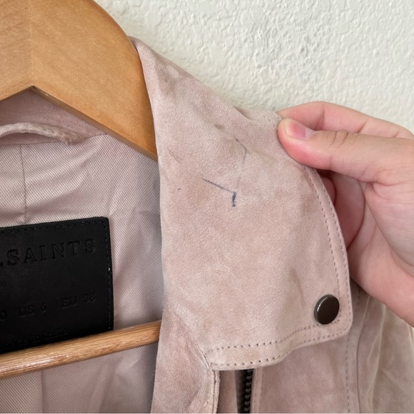 NEW All Saints Ayra Suede Biker jacket in pink size 6 - Picture 2 of 12